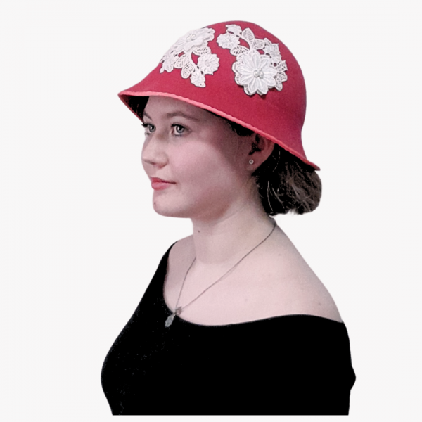 Clara 1920s Ladies Cloche Hat with Fold and Ribbon detail - Image 2