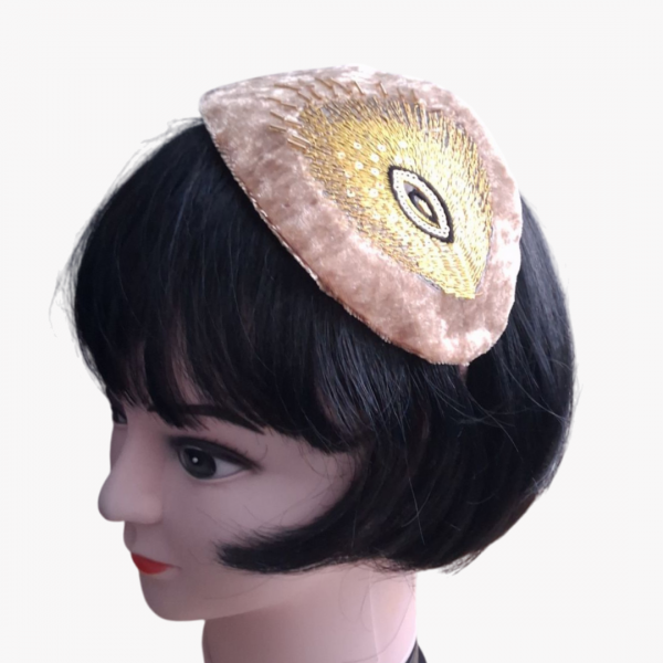 Vintage Style Velvet Cocktail Headband with Peacock Feather Applique - Image 5