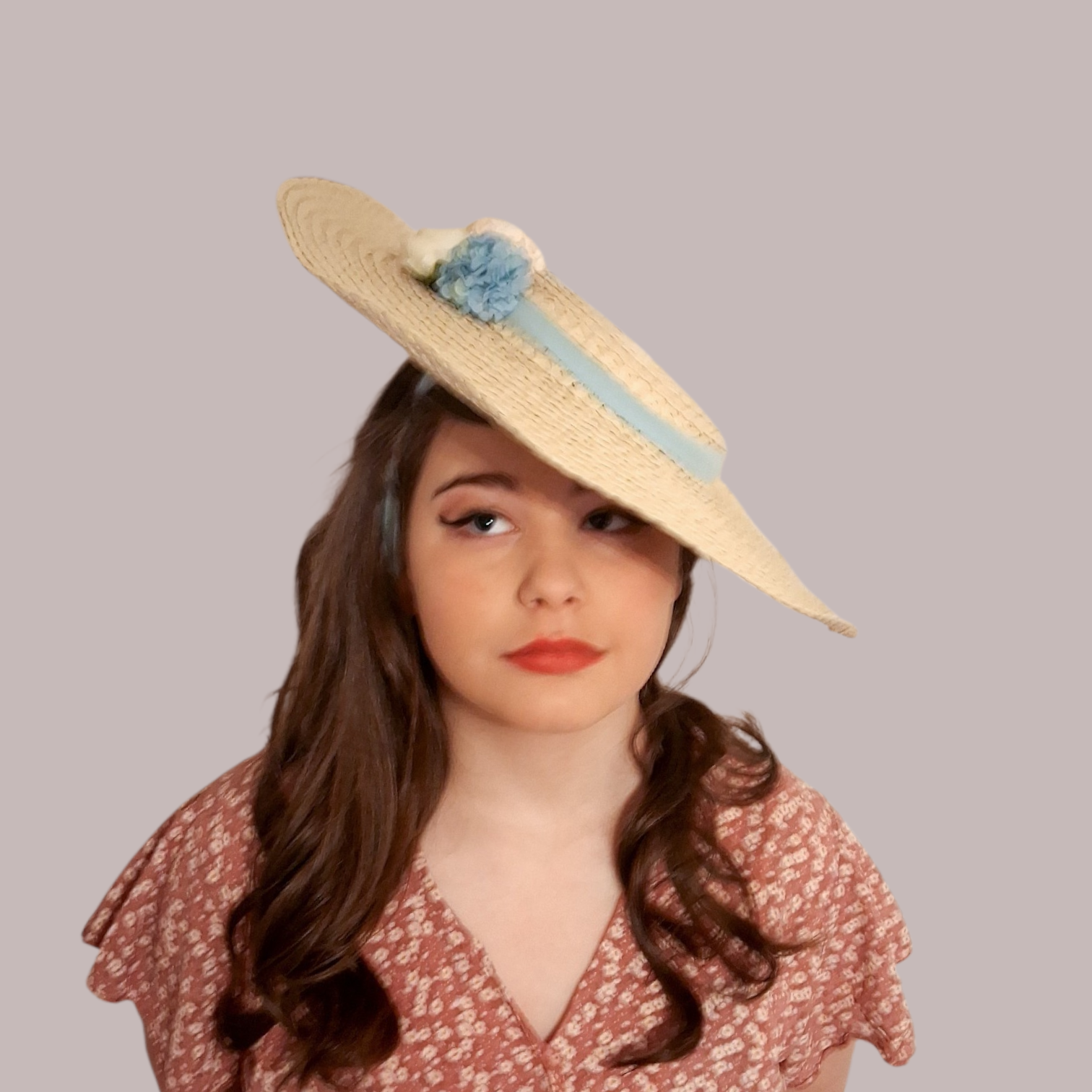 Large Brim Straw Pinwheel Boater Hat - Image 3